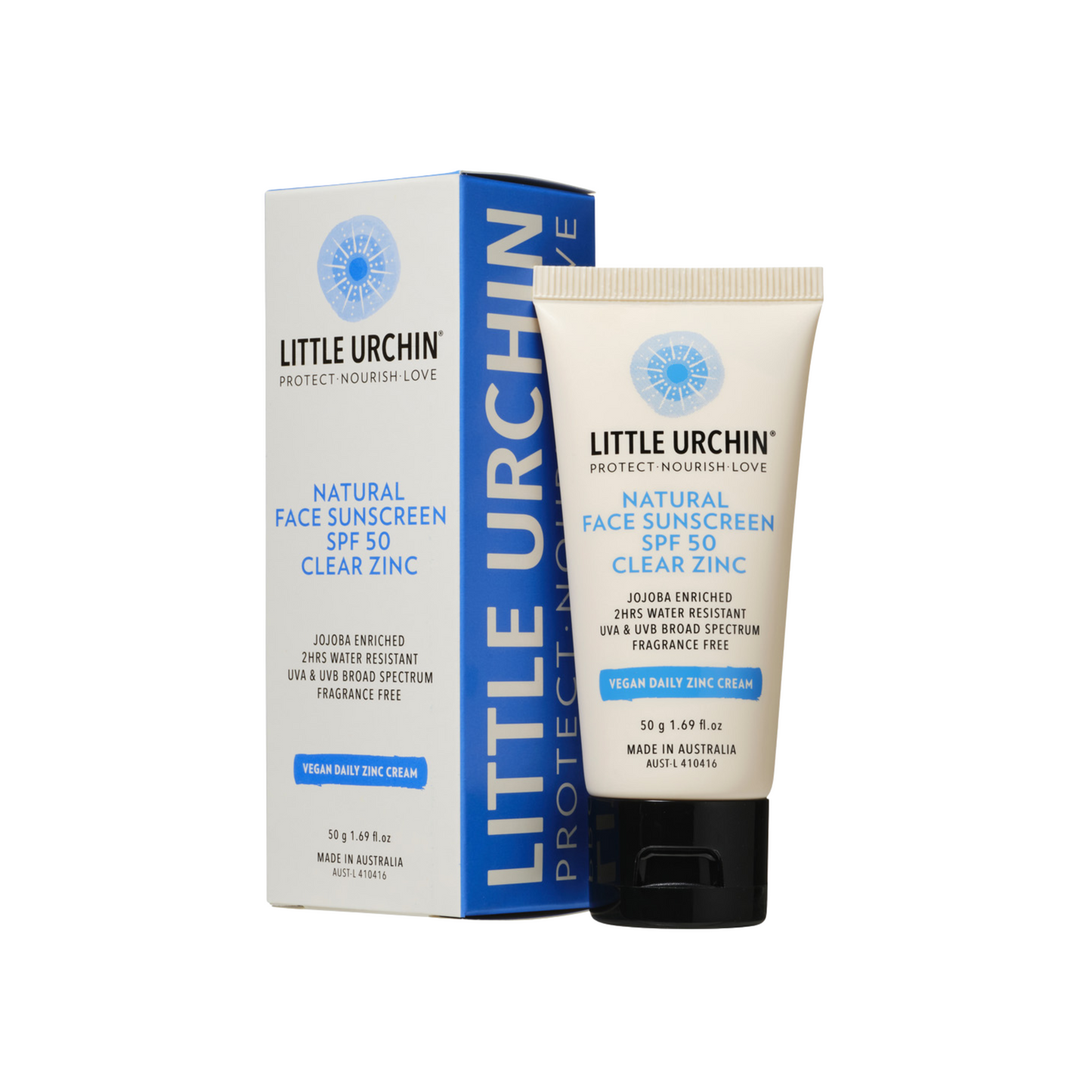 Little Urchin Natural Face Sunscreen SPF 50 Clear Zinc